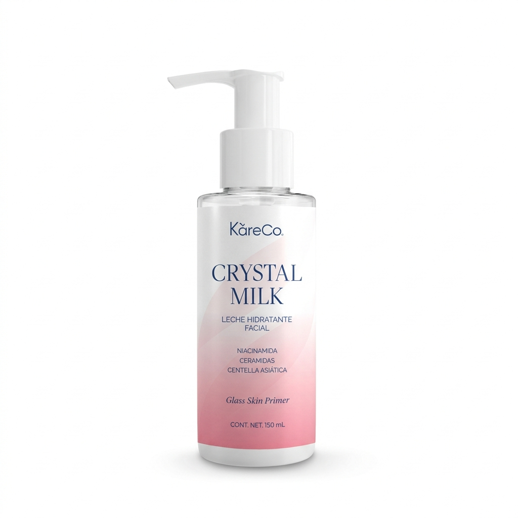 Krystal Milk de KareCo, leche hidratante facial rosa de 150 ml con bomba, con niacinamida, ceramidas y centella asiática