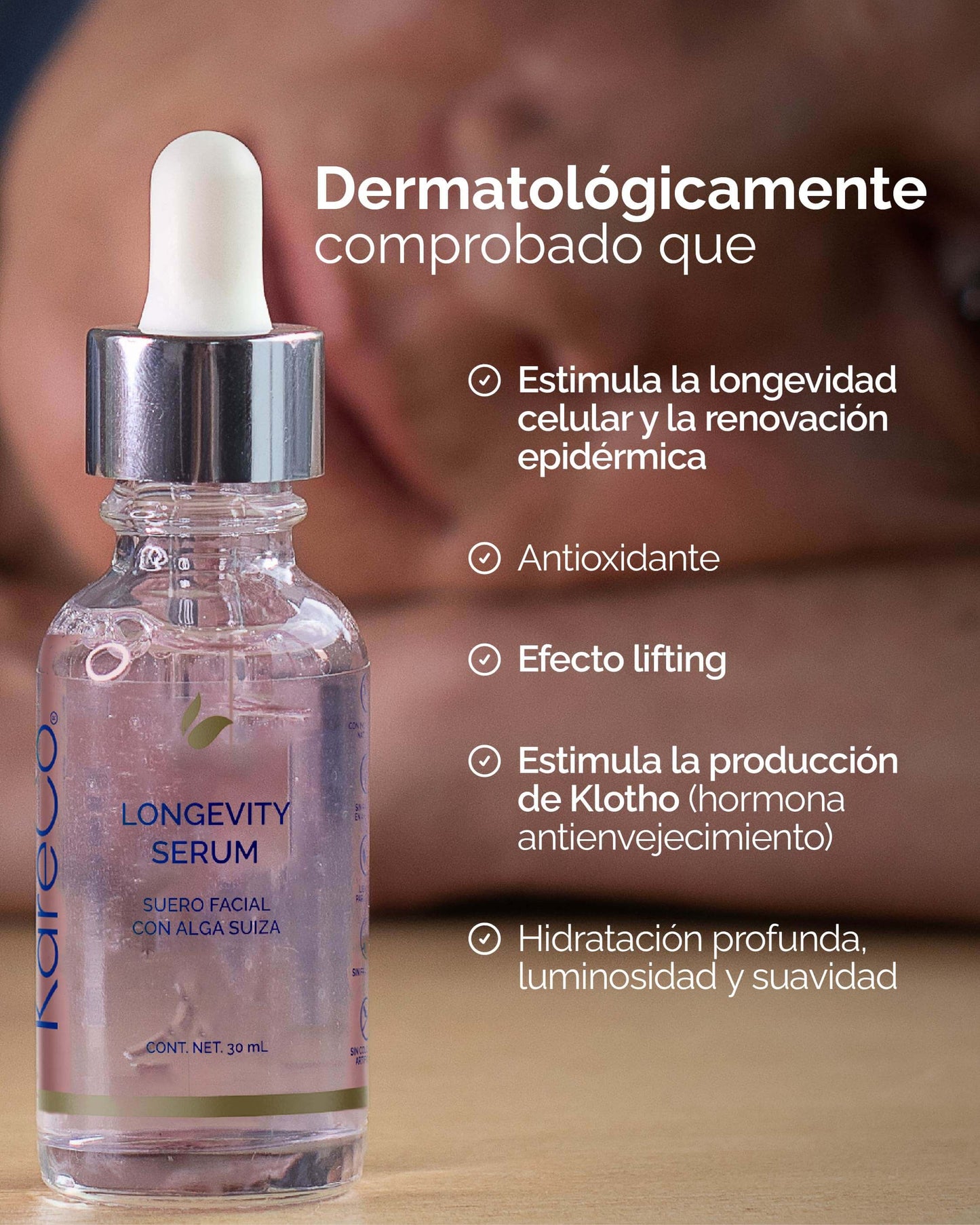 Longevity Serum: Suero facial con Alga Suiza - KareCo Derm