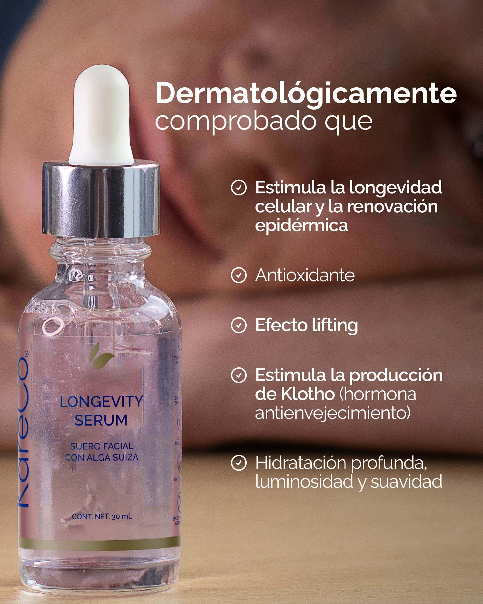 Longevity Serum: Suero facial con Alga Suiza - KareCo Derm